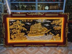Tranh Đồng Thuận Buồm Xuôi Gió- Kích Thước 170*90 Cm - Đồng Vàng Nền Đen - Khung Dát Vàng