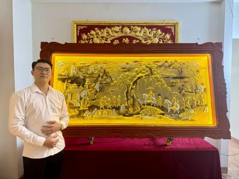 Tranh Đồng Vinh Quy Bái Tổ- Nền Vàng Xước Dát Vàng- KT 230-120