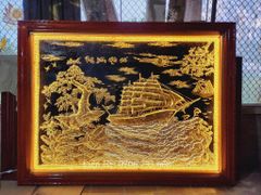 Tranh Thuận Buồm Xuôi Gió Kích Thước 198 x150 Cm Đồng Vàng Nền Đen Dát Vàng-  Khung Gỗ Sồi Nga Trơn
