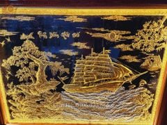 Tranh Thuận Buồm Xuôi Gió Kích Thước 198 x150 Cm Đồng Vàng Nền Đen Dát Vàng-  Khung Gỗ Sồi Nga Trơn
