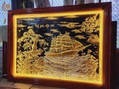 Tranh Thuận Buồm Xuôi Gió Kích Thước 198 x150 Cm Đồng Vàng Nền Đen Dát Vàng-  Khung Gỗ Sồi Nga Trơn