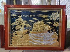 Tranh Thuận Buồm Xuôi Gió Kích Thước 198 x150 Cm Đồng Vàng Nền Đen Dát Vàng-  Khung Gỗ Sồi Nga Trơn
