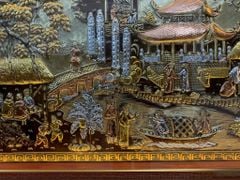 Tranh Đồng Quê - Cội Nguồn Quê Hương Đồng Vàng Nền Xước Kích Thước 133*243 Cm