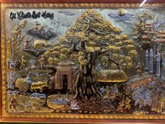 Tranh Đồng Quê - Cội Nguồn Quê Hương Đồng Vàng Nền Xước Kích Thước 133*243 Cm