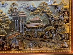 Tranh Đồng Quê - Cội Nguồn Quê Hương Đồng Vàng Nền Xước Kích Thước 133*243 Cm