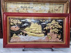 Tranh Đồng Thuận Buồm Xuôi Gió 170*90 Cm Nền Đen Dát Vàng Bạc- Khung Sồi Trơn