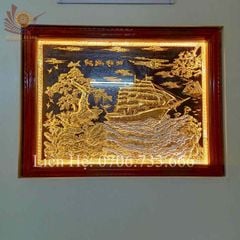 Tranh Thuận Buồm Xuôi Gió Kích Thước 198 x150 Cm Đồng Vàng Nền Đen Dát Vàng-  Khung Gỗ Sồi Nga Trơn