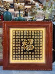 Tranh Chữ -  Bách Phúc Kích Thước 80x80 - Khung Hương Đá - Dát Vàng 24k