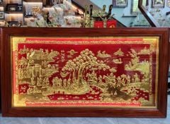 Tranh Đồng Vinh Quy Bái Tổ- Đồng Vàng- Kích Thước 197 x107Cm- Khung Gỗ Hương Đá - Dát Vàng 24k