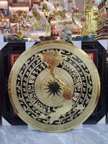 Mặt Trống Đồng Thúc Tay - Đồng Vàng Đường Kính 80cm - Đánh Bóng Vẽ Nền Đen