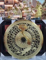 Mặt Trống Đồng Thúc Tay - Đồng Vàng Đường Kính 80cm - Đánh Bóng Vẽ Nền Đen