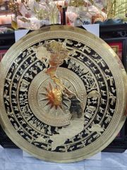 Mặt Trống Đồng Thúc Tay - Đồng Vàng Đường Kính 80cm - Đánh Bóng Vẽ Nền Đen