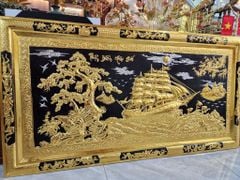 Tranh Đồng Thuận Buồm Xuôi Gió Kích Thước 170 x 90 Cm-  Khung Đồng Nền Đen Dát Vàng