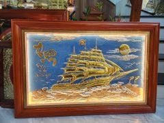 Tranh Đồng Thuận Buồm Xuôi Gió Nền Xanh Kích Thước 110*70Cm
