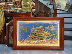 Tranh Đồng Thuận Buồm Xuôi Gió Nền Xanh Kích Thước 110*70Cm