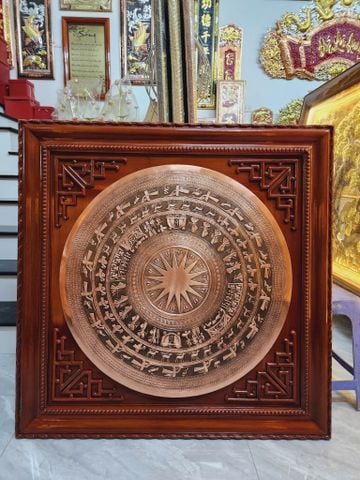 Tranh Trống Đồng - Mặt Trống Ăn Mòn Đồng Đỏ - Khung Vuông