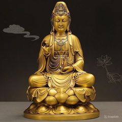 Tượng Đồng Phật Quan Âm Cao 28cm - Đồng vàng (MS2)