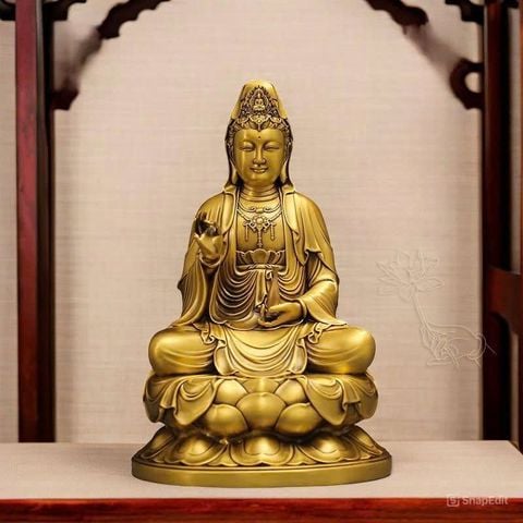 Tượng Đồng Phật Quan Âm Cao 28cm - Đồng vàng (MS2)