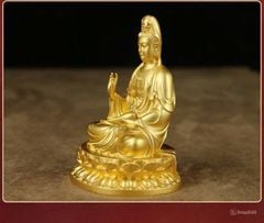 Tượng Đồng Phật Quan Âm Cao 10cm - Đồng vàng (MS9)