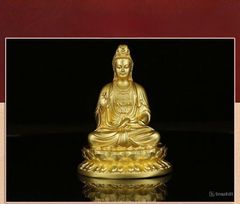 Tượng Đồng Phật Quan Âm Cao 10cm - Đồng vàng (MS9)