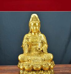 Tượng Đồng Phật Quan Âm Cao 39cm- Áo Hoa - Đồng vàng (MS10)
