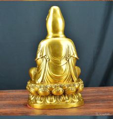 Tượng Đồng Phật Quan Âm Cao 39cm- Áo Hoa - Đồng vàng (MS10)