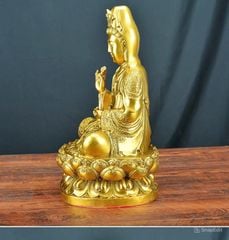 Tượng Đồng Phật Quan Âm Cao 39cm- Áo Hoa - Đồng vàng (MS10)