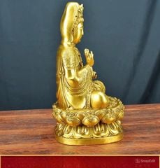 Tượng Đồng Phật Quan Âm Cao 39cm- Áo Hoa - Đồng vàng (MS10)