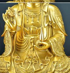 Tượng Đồng Phật Quan Âm Cao 39cm- Áo Hoa - Đồng vàng (MS10)