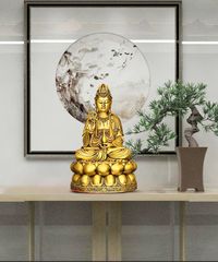 Tượng Đồng Phật Quan Âm Cầm Cành Liễu -  Đồng vàng (MS11)