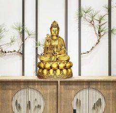 Tượng Đồng Phật Quan Âm Cầm Cành Liễu -  Đồng vàng (MS11)