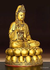 Tượng Đồng Phật Quan Âm Cầm Cành Liễu -  Đồng vàng (MS11)