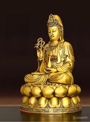 Tượng Đồng Phật Quan Âm Cầm Cành Liễu -  Đồng vàng (MS11)