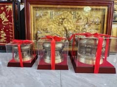Trống Đồng vàng  Đường Kính 30Cm - Dát Vàng 18K - Chất Liệu Đồng Vàng