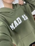  Áo Hoodie Tay Dài Thêu Chữ, Nỉ Bông Ripped Logo Hoodie - Màu Rêu 