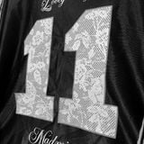  Áo Thun Nữ Lệch Vai Tay Dài Họa Tiết Phối 2 Sọc Ren Fancy Sweater MADMIND - Màu Đen 