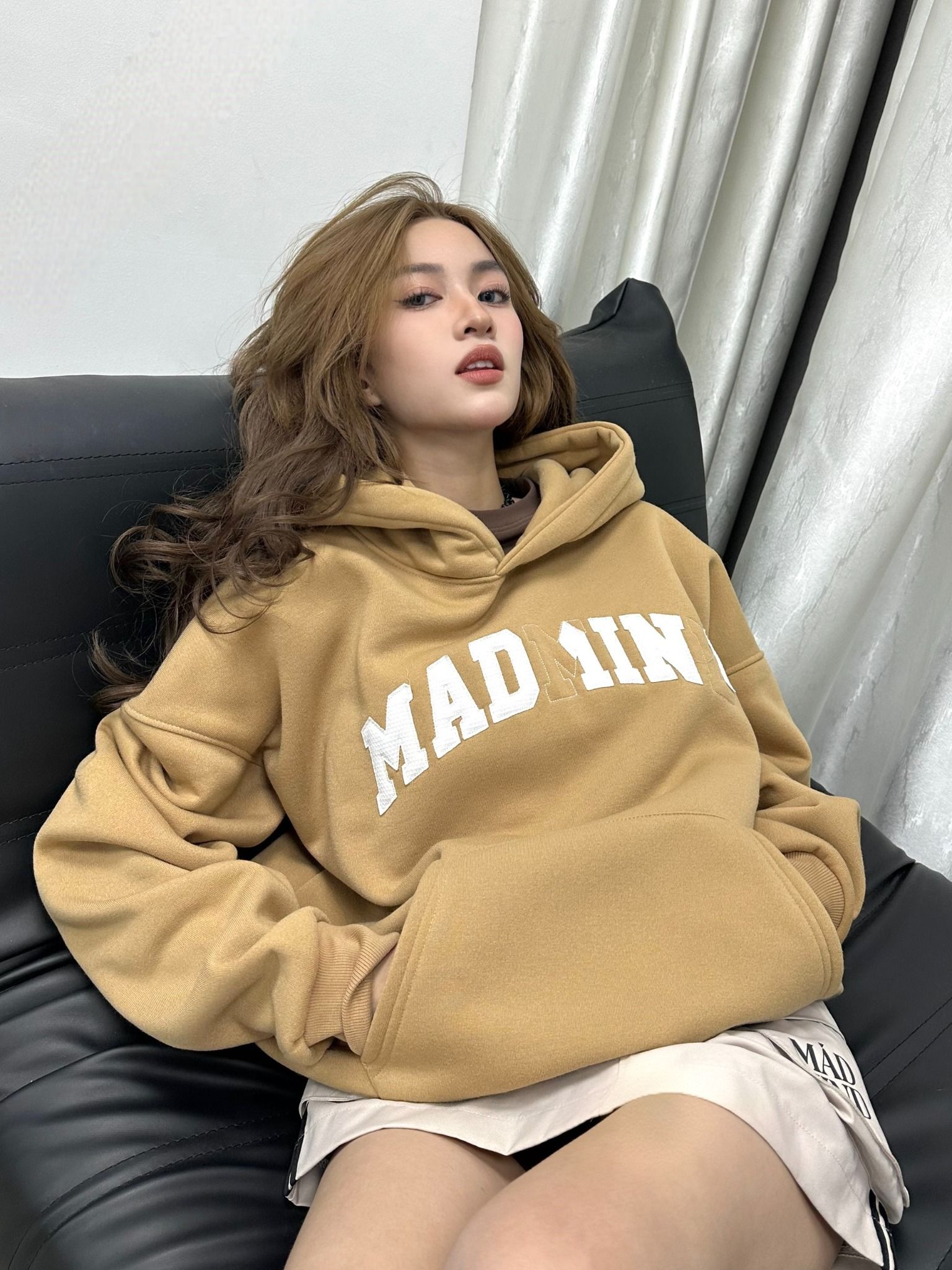  Áo Hoodie Tay Dài Thêu Chữ, Nỉ Bông Ripped Logo Hoodie - Màu Cacao 