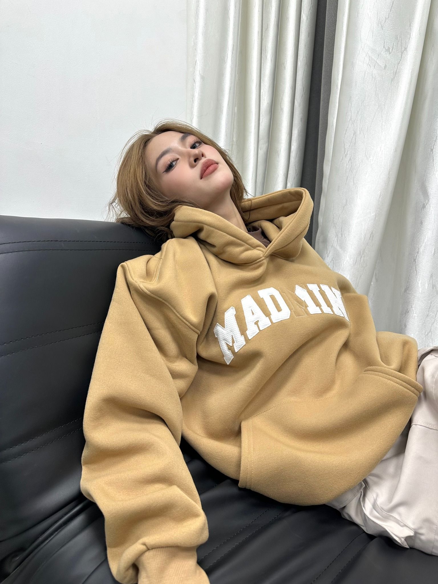  Áo Hoodie Tay Dài Thêu Chữ, Nỉ Bông Ripped Logo Hoodie - Màu Cacao 