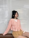  Áo Croptop Len Tay Dài Cropped Wool Jacket - Màu Hồng 