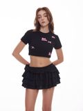  Áo Thun Nữ In Nổi Họa Tiết Đính Nơ Bonnie Croptop MADMIND - Màu Đen 