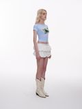  Áo Thun Nữ Form Ôm Body Họa Tiết Phối Ren Rora MADMIND - Màu Xanh Dương 