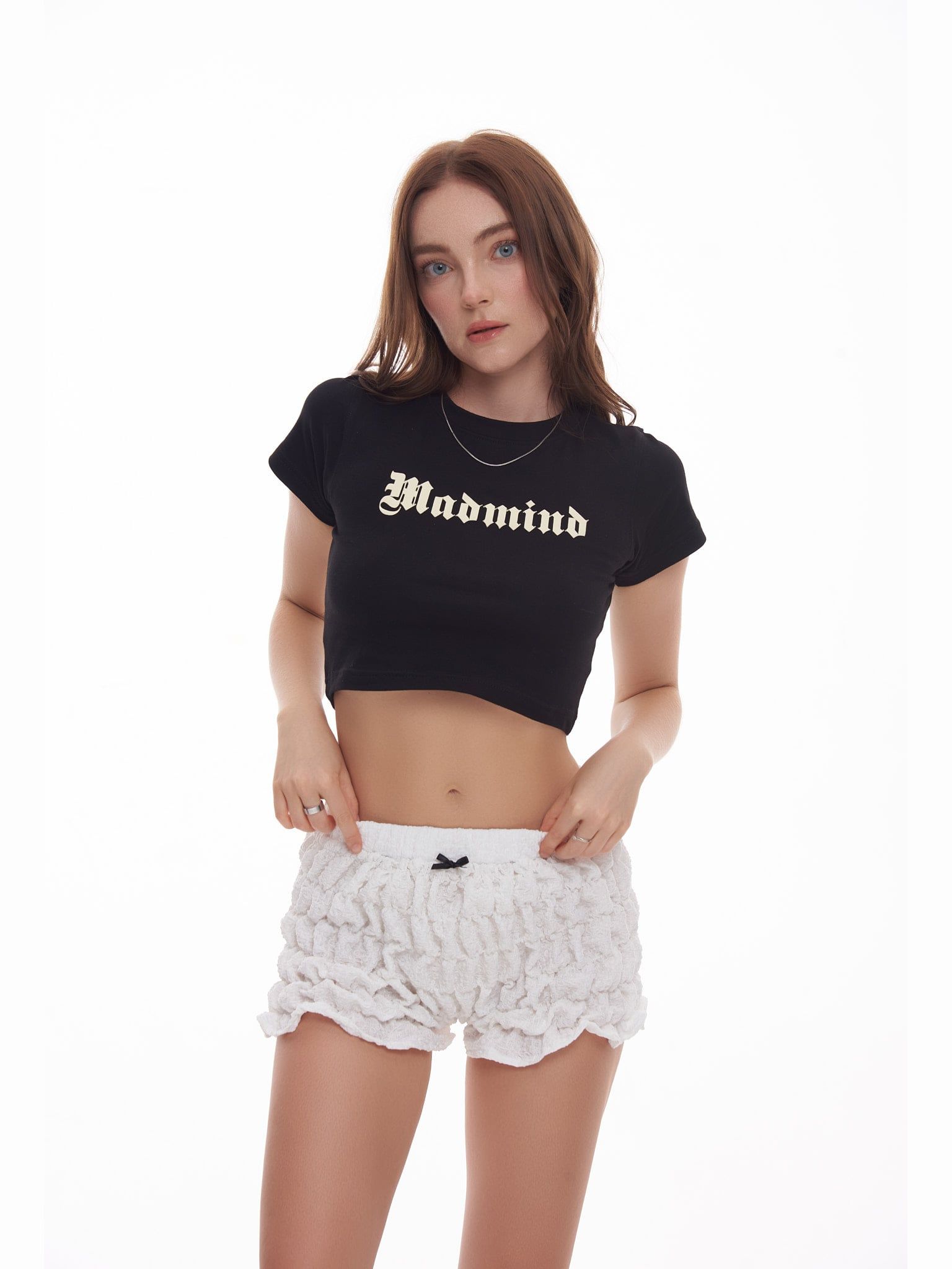  Quần Ngắn Nhún Thun Phối Nơ Hearty Short MADMIND - Màu Trắng 