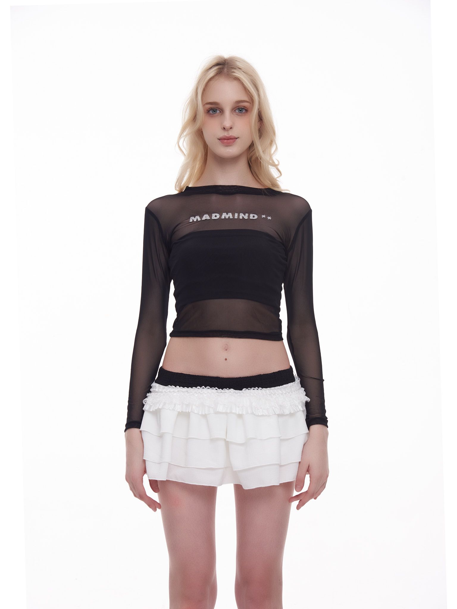  Chân Váy Ngắn Nhún 4 Tầng Phối Ren (Có Quần Bảo Hộ) Rora Skirt MADMIND - Màu Trắng 