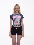  Áo Thun Nữ Form Ôm Body Họa Tiết In Nơ Bunny Top MADMIND - Màu Fullprint 