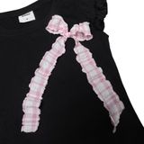  Áo Thun Nữ Form Ôm Body Tay Bèo Họa Tiết Gắn Nơ Cloudy Top MADMIND - Màu Đen 