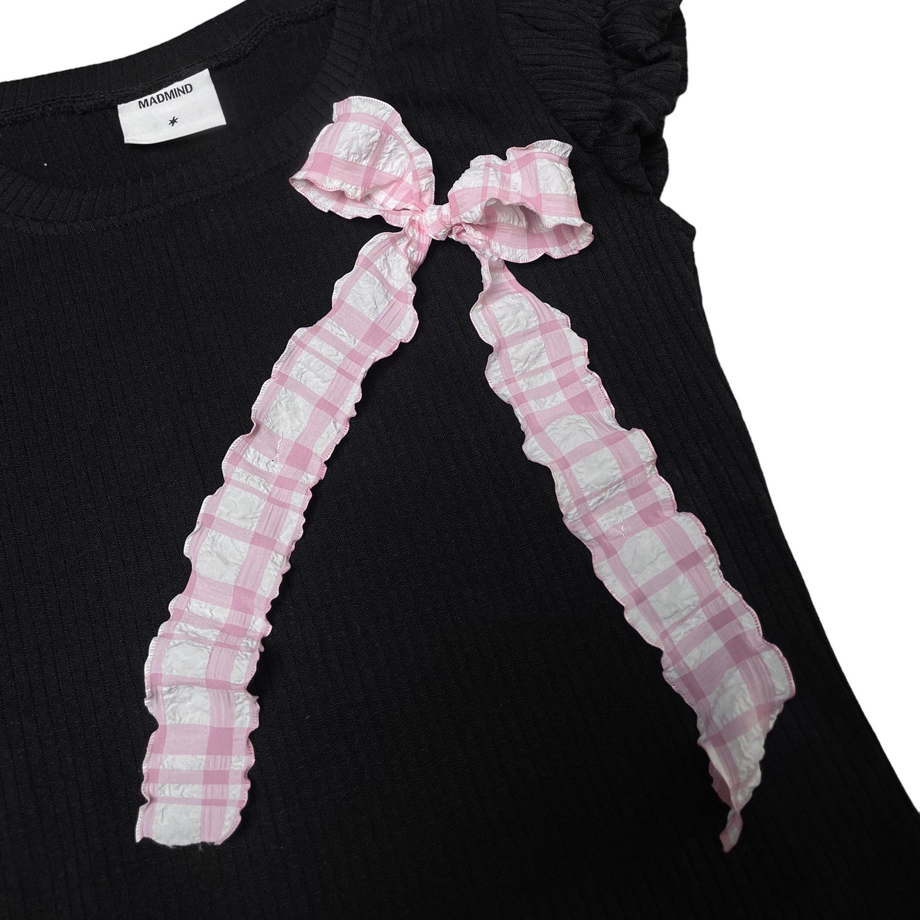  Áo Thun Nữ Form Ôm Body Tay Bèo Họa Tiết Gắn Nơ Cloudy Top MADMIND - Màu Đen 