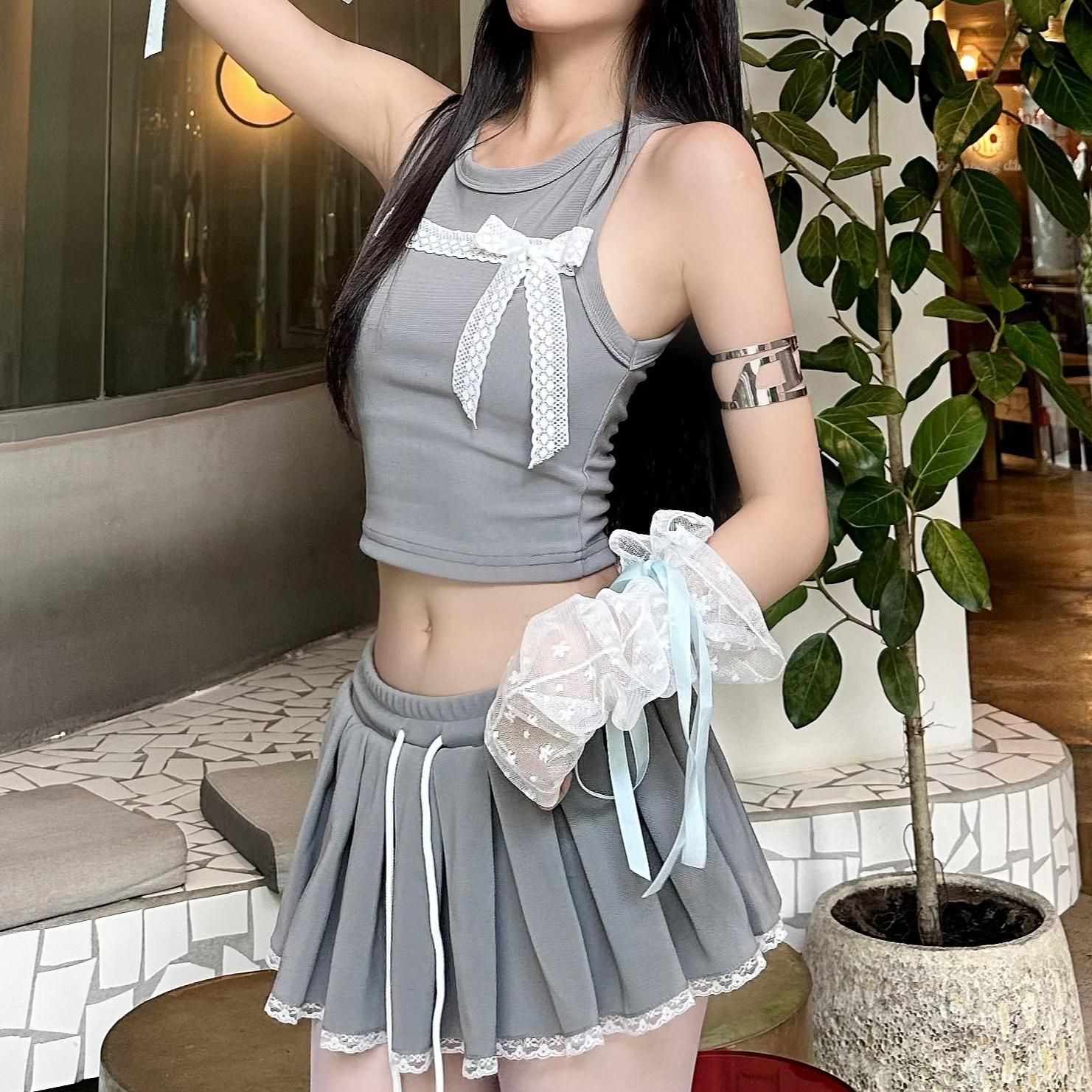  Chân Váy Ngắn Phối Ren (Có Quần Bảo Hộ) Baby Skirt Madmind - Màu Xám 