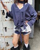  Áo Sơ Mi Nữ Thiết Kế MIKO MADMIND - Màu Xanh Đen 