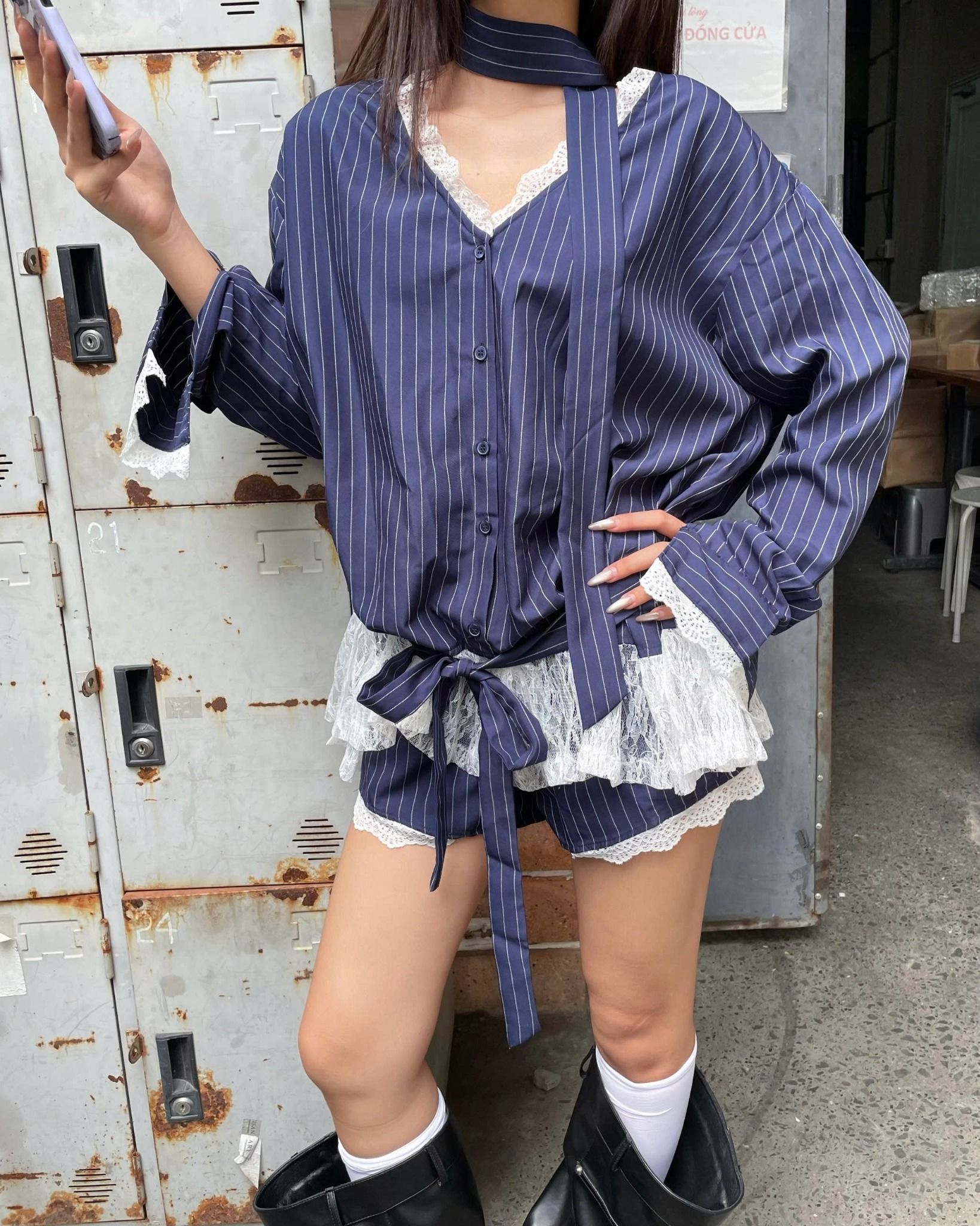  Áo Sơ Mi Nữ Thiết Kế MIKO MADMIND - Màu Xanh Đen 