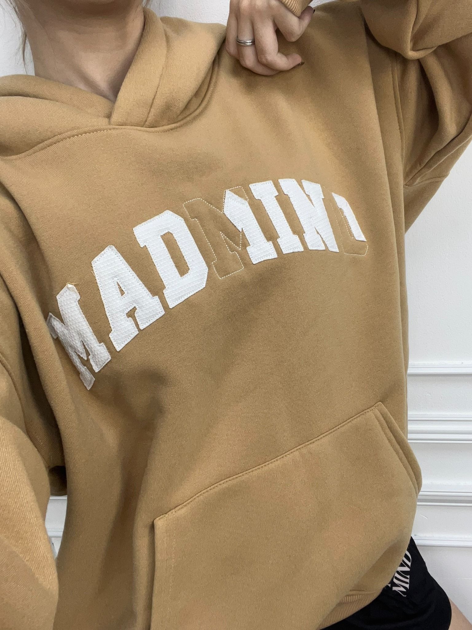  Áo Hoodie Tay Dài Thêu Chữ, Nỉ Bông Ripped Logo Hoodie - Màu Cacao 